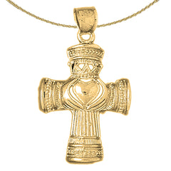 10K, 14K or 18K Gold Claddagh Cross Pendant