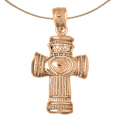 10K, 14K or 18K Gold Claddagh Cross Pendant