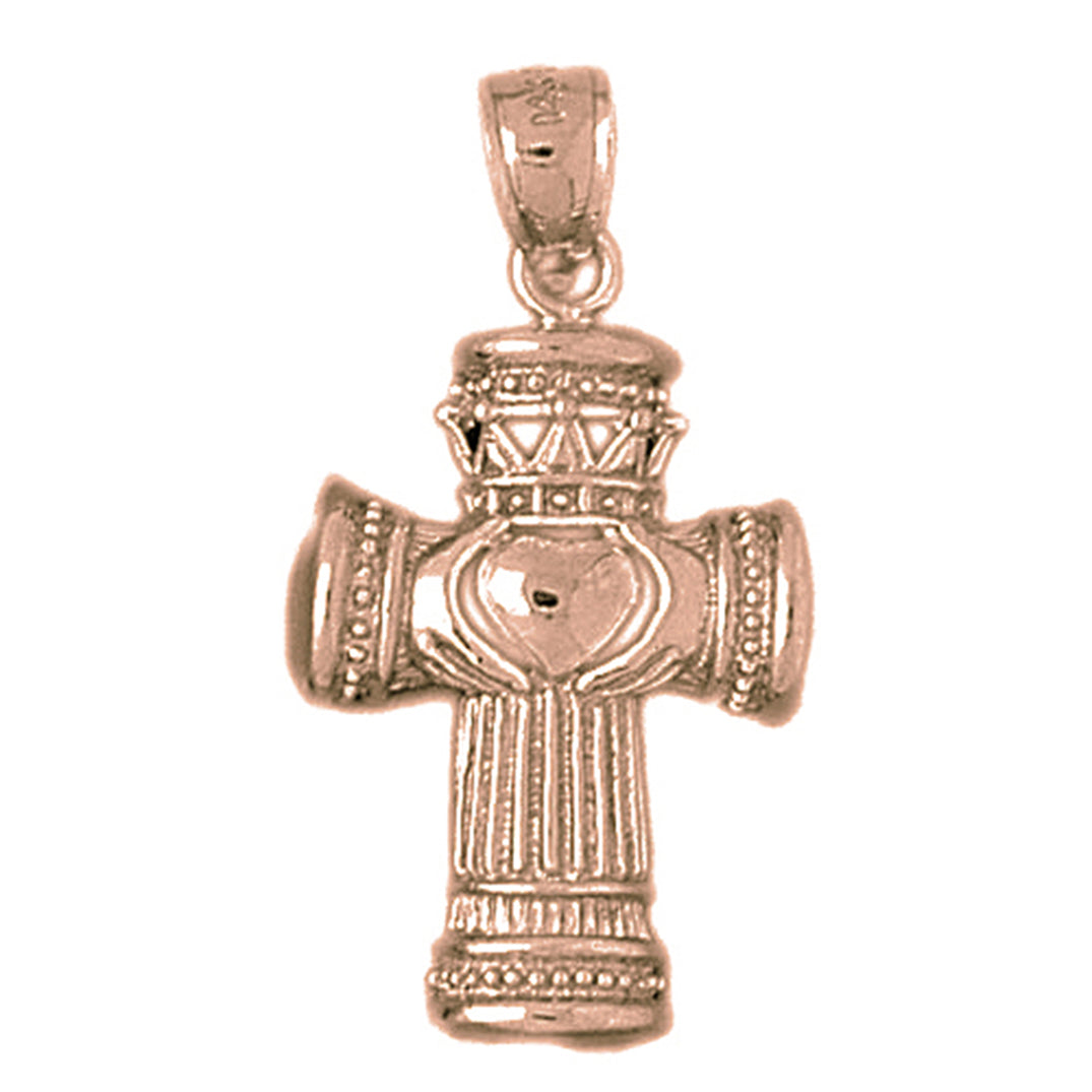 10K, 14K or 18K Gold Claddagh Cross Pendant