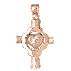 10K, 14K or 18K Gold Heart Cross Pendant