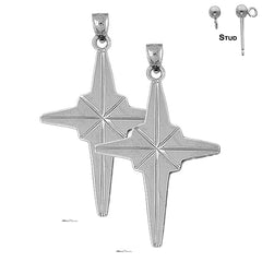 Sterling Silver 55mm Cross Earrings (White or Yellow Gold Plated)