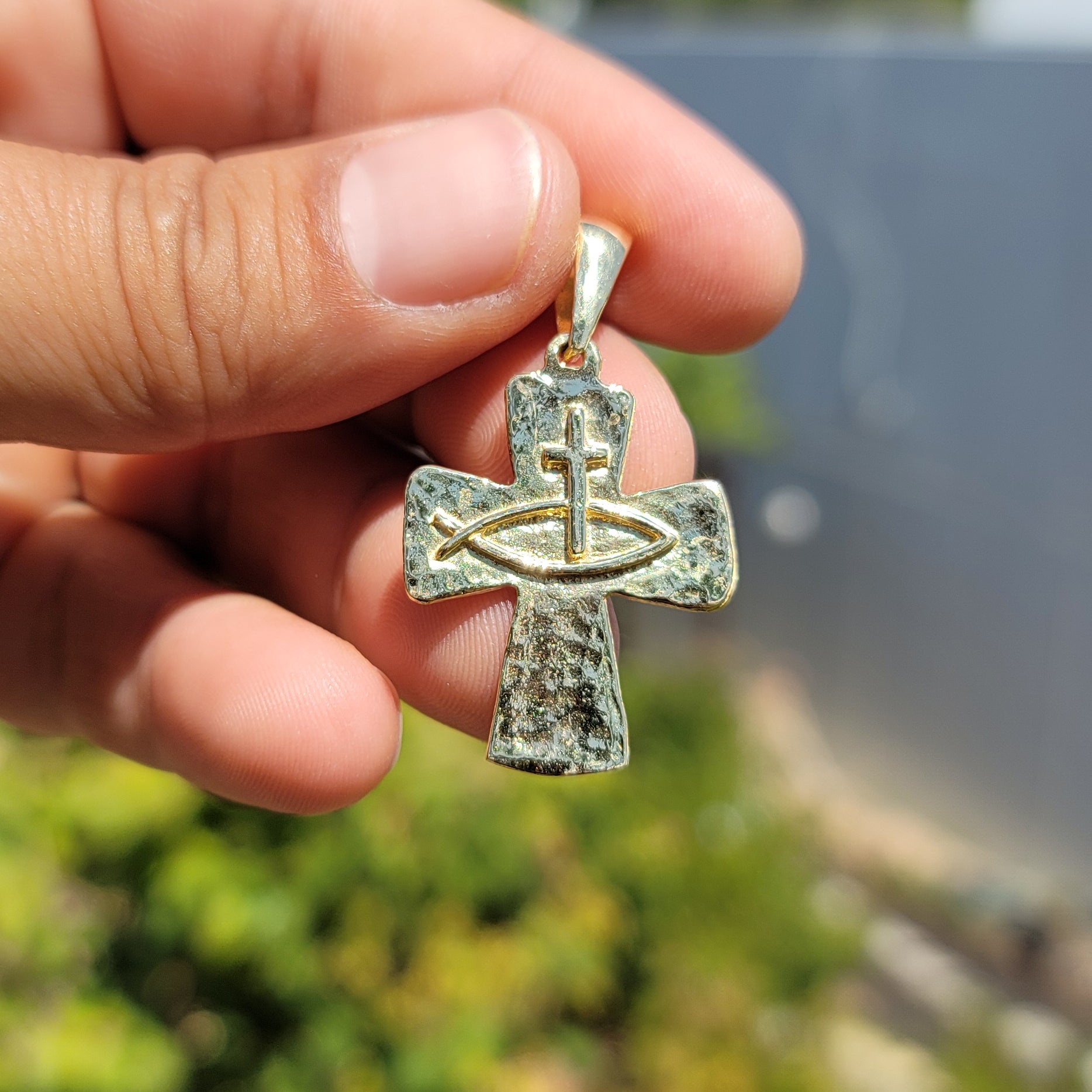 10K, 14K or 18K Gold Ichthus & Cross Pendant