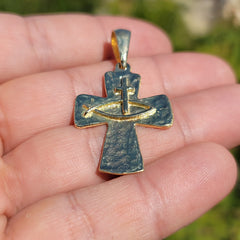 10K, 14K or 18K Gold Ichthus & Cross Pendant