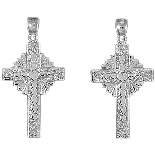 Sterling Silver 37mm Hearts & Glory Cross Earrings