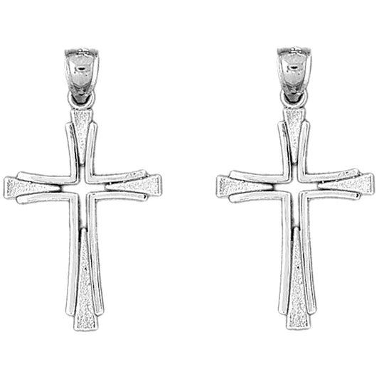 Sterling Silver 37mm Latin Cross Earrings