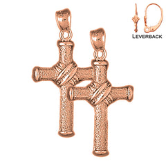14K or 18K Gold Roped Cross Earrings