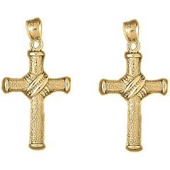 14K or 18K Gold 39mm Roped Cross Earrings