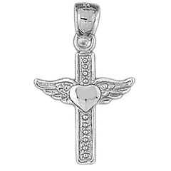 14K or 18K Gold Heart & Wings Cross Pendant