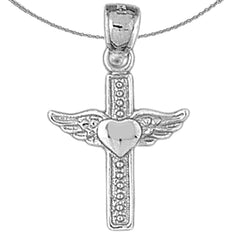 14K or 18K Gold Heart & Wings Cross Pendant
