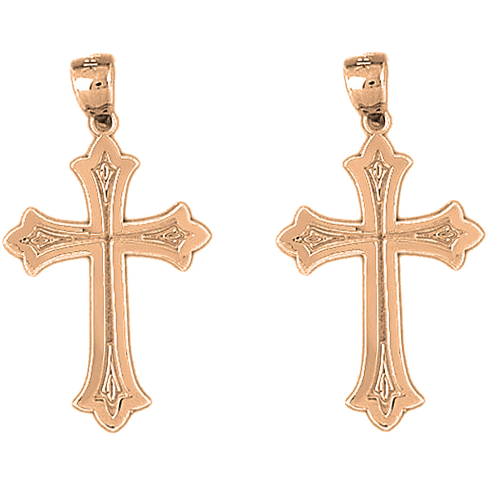 14K or 18K Gold 32mm Budded Cross Earrings