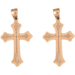14K or 18K Gold 32mm Budded Cross Earrings