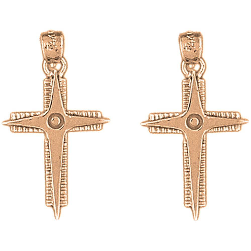 14K or 18K Gold 27mm Latin Cross Earrings