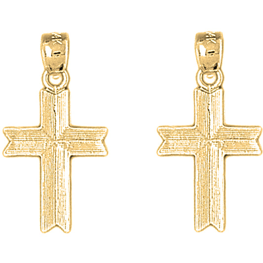 14K or 18K Gold 27mm Latin Cross Earrings