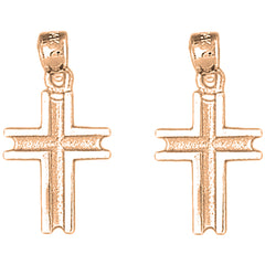 14K or 18K Gold 26mm Latin Cross Earrings