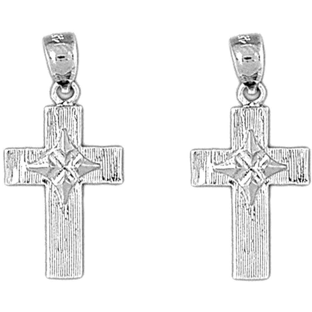 Sterling Silver 27mm Latin Cross Earrings