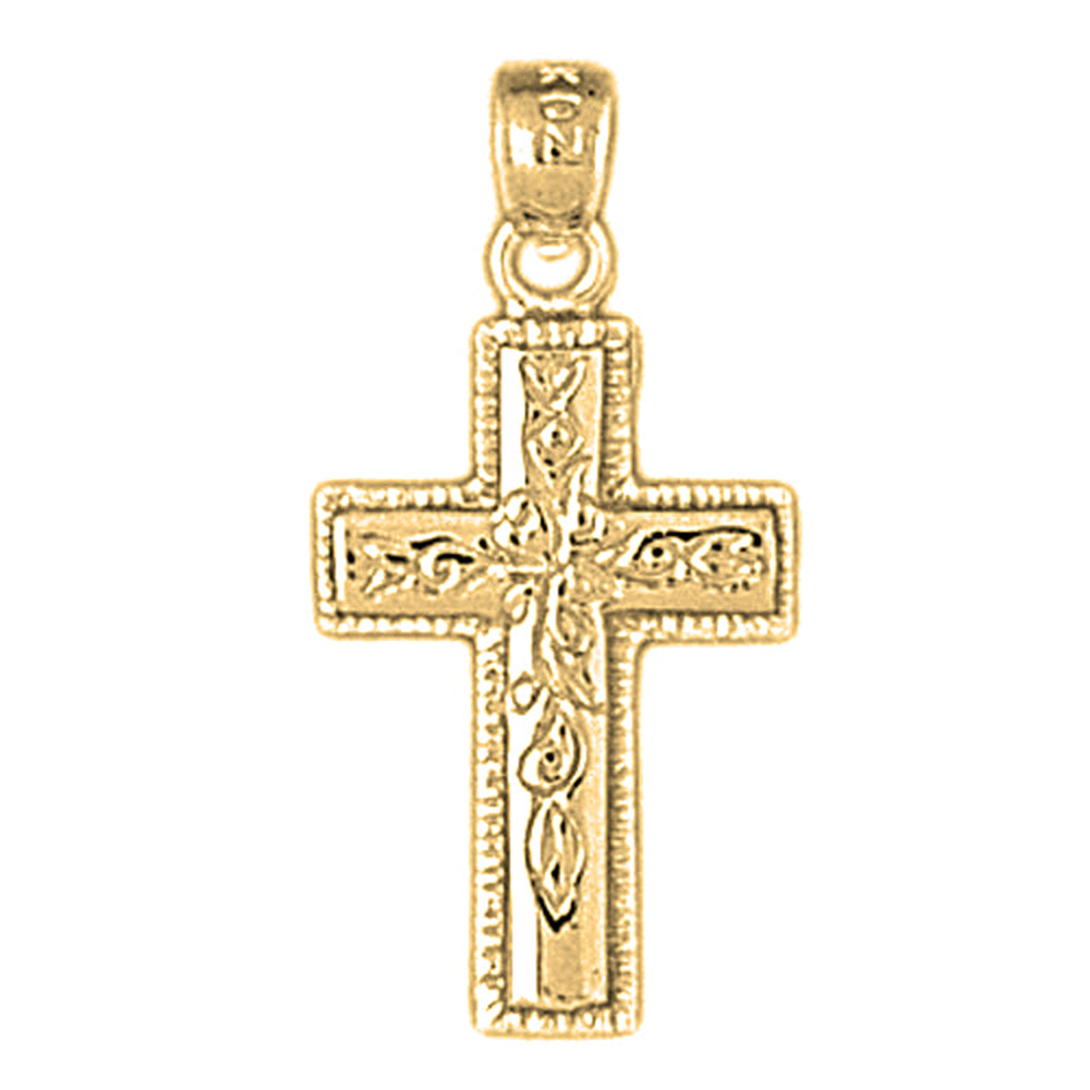 14K or 18K Gold Vine Cross Pendant