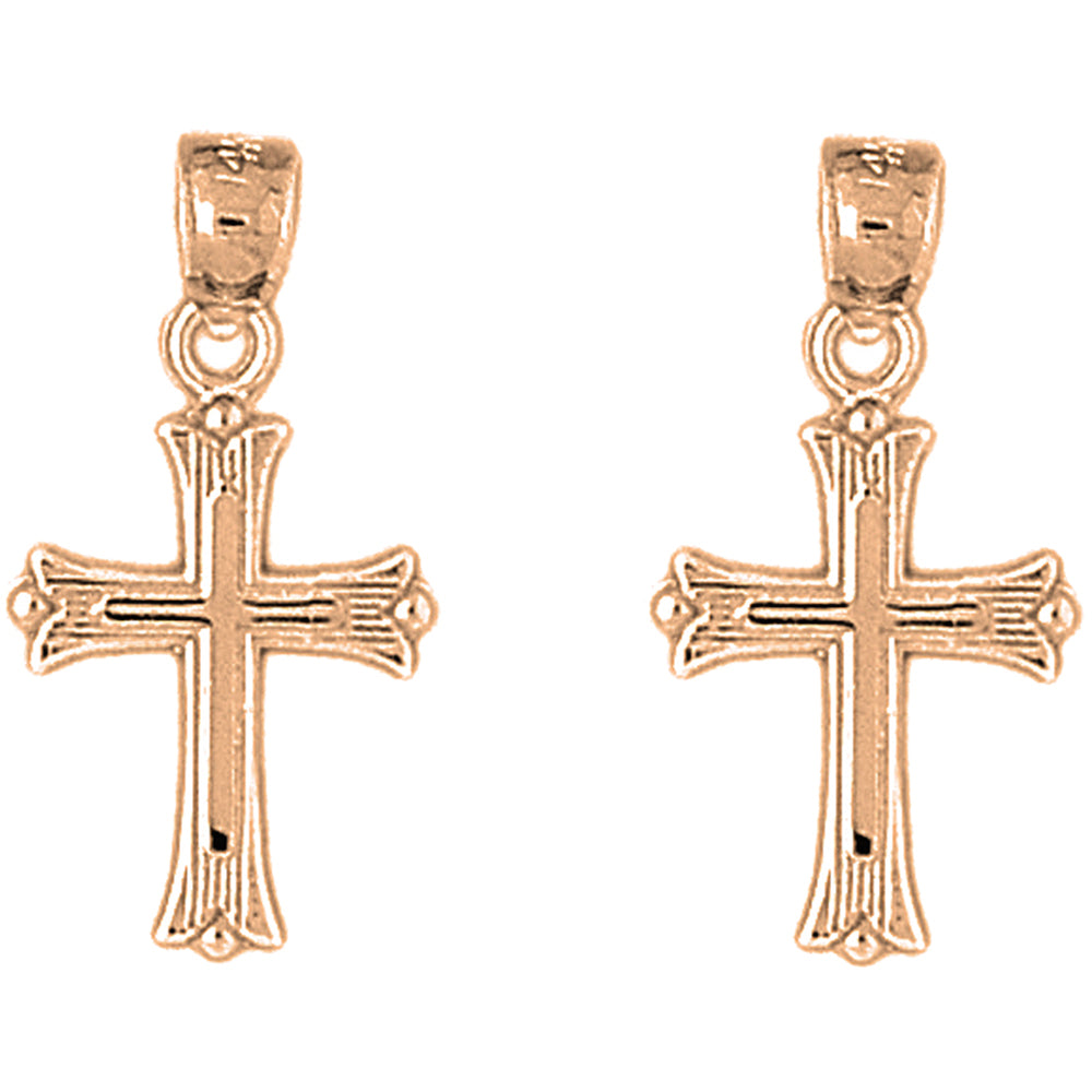 14K or 18K Gold 25mm Budded Cross Earrings