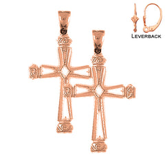 14K or 18K Gold Vine Cross Earrings