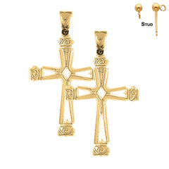 14K or 18K Gold Vine Cross Earrings