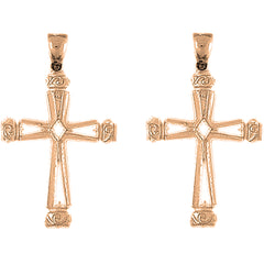 14K or 18K Gold 43mm Vine Cross Earrings