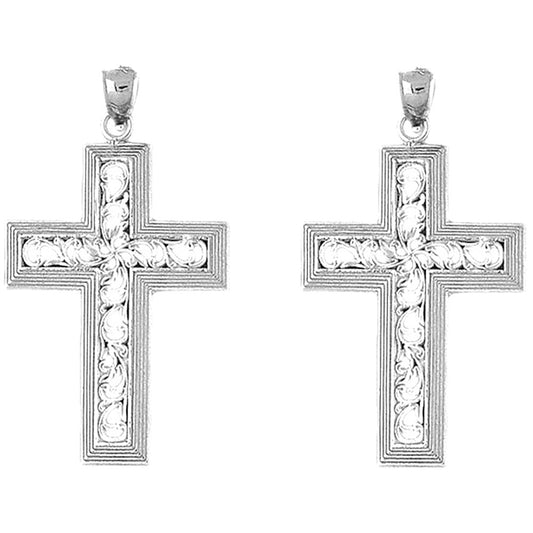 Sterling Silver 47mm Vine Cross Earrings