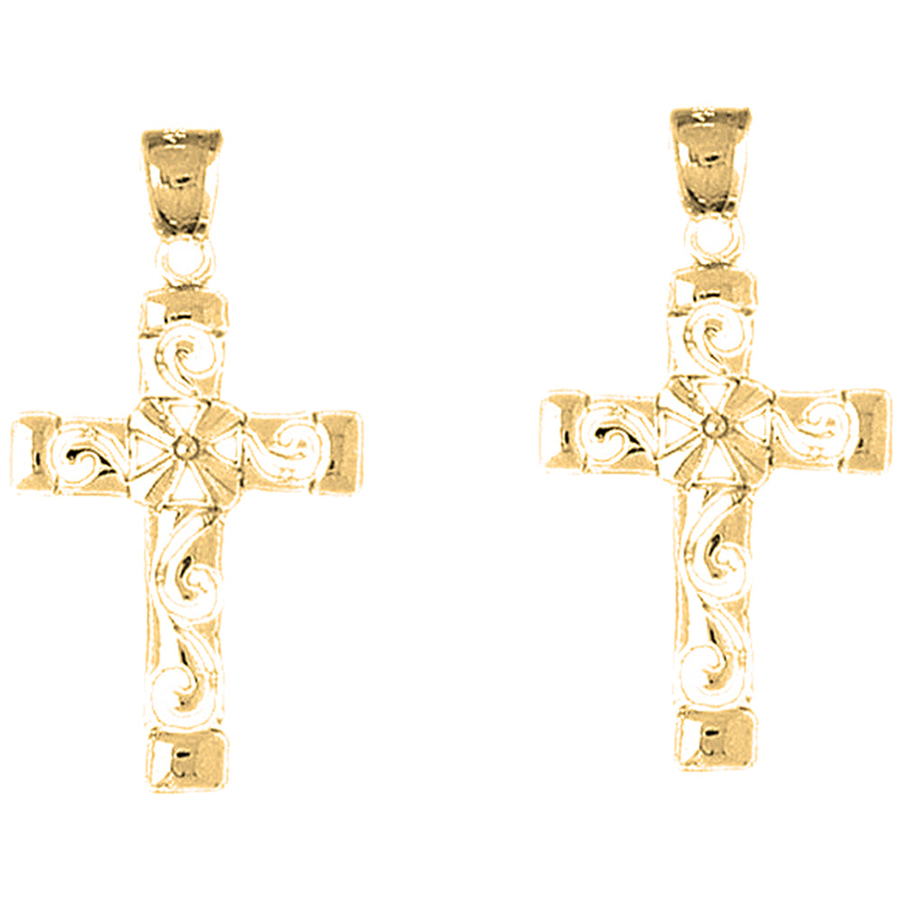 Yellow Gold-plated Silver 37mm Roped Cross Earrings