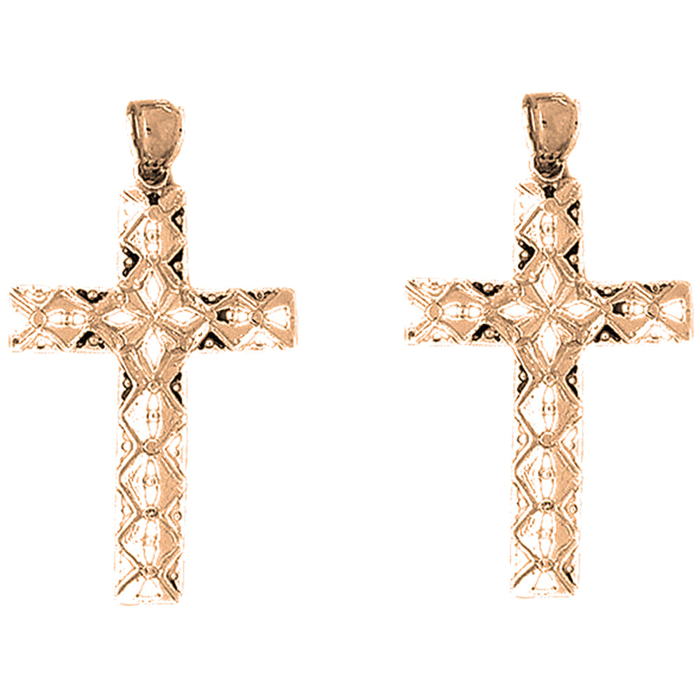 14K or 18K Gold 44mm Roped Cross Earrings