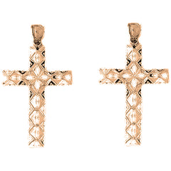 14K or 18K Gold 44mm Roped Cross Earrings