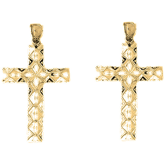 14K or 18K Gold 44mm Roped Cross Earrings