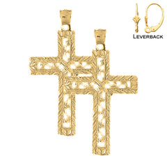 Sterling Silver 55mm Roped Cross Earrings (White or Yellow Gold Plated)
