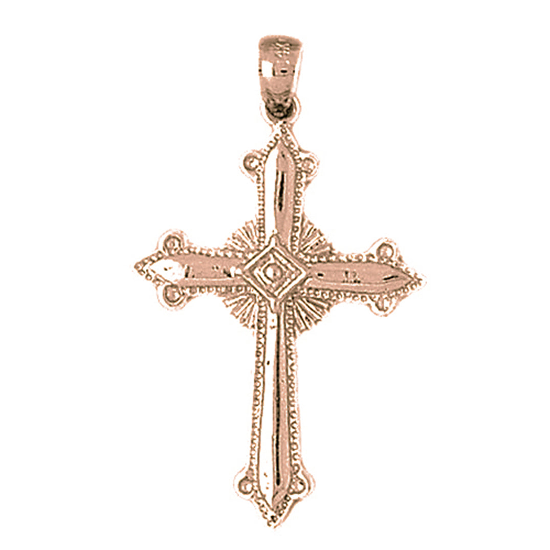 10K, 14K or 18K Gold Fleur de Lis Cross Pendant