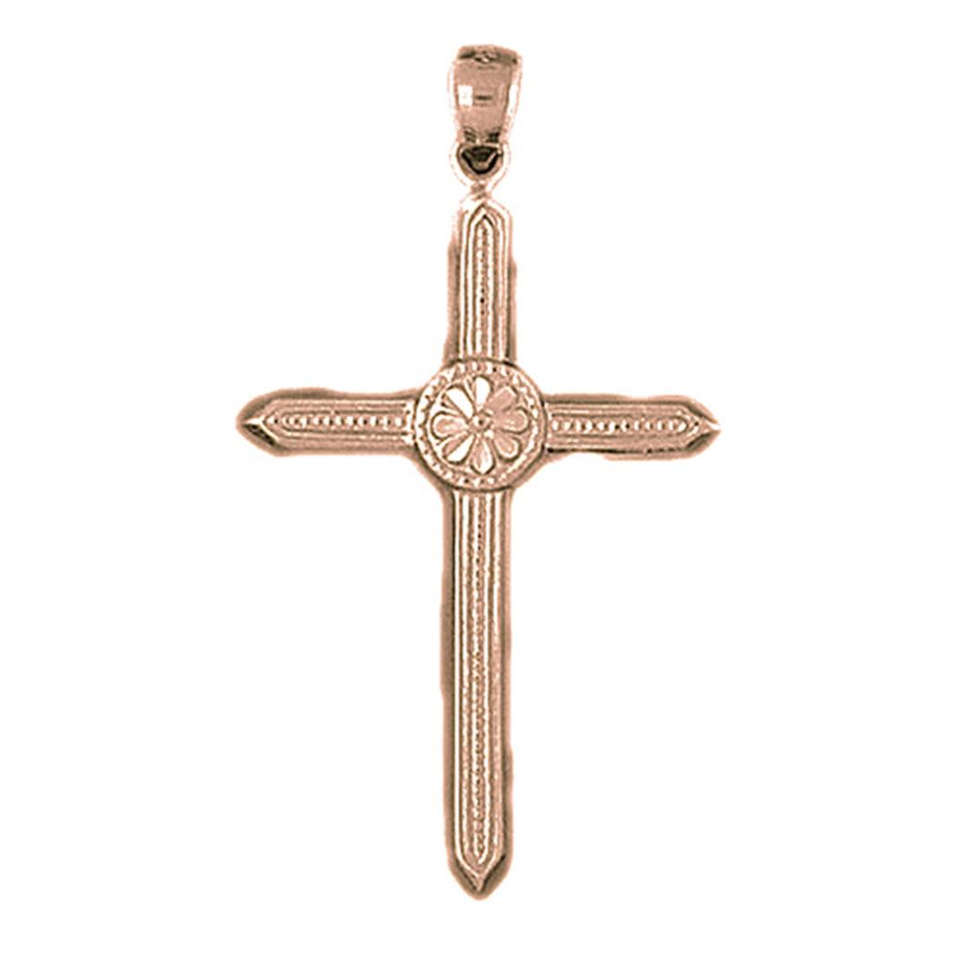 10K, 14K or 18K Gold Floral Cross Pendant