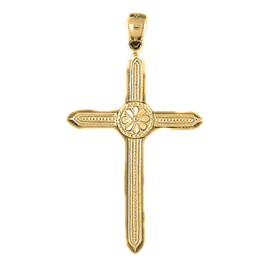 10K, 14K or 18K Gold Floral Cross Pendant
