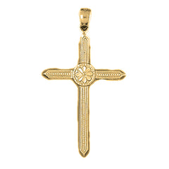 10K, 14K or 18K Gold Floral Cross Pendant