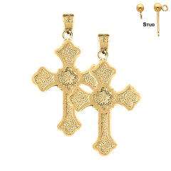 Pendientes de cruz con brotes de plata de ley de 38 mm (chapados en oro blanco o amarillo)