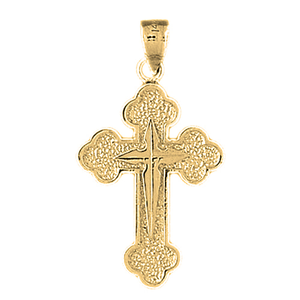 10K, 14K or 18K Gold Budded & Gyronny Cross Pendant