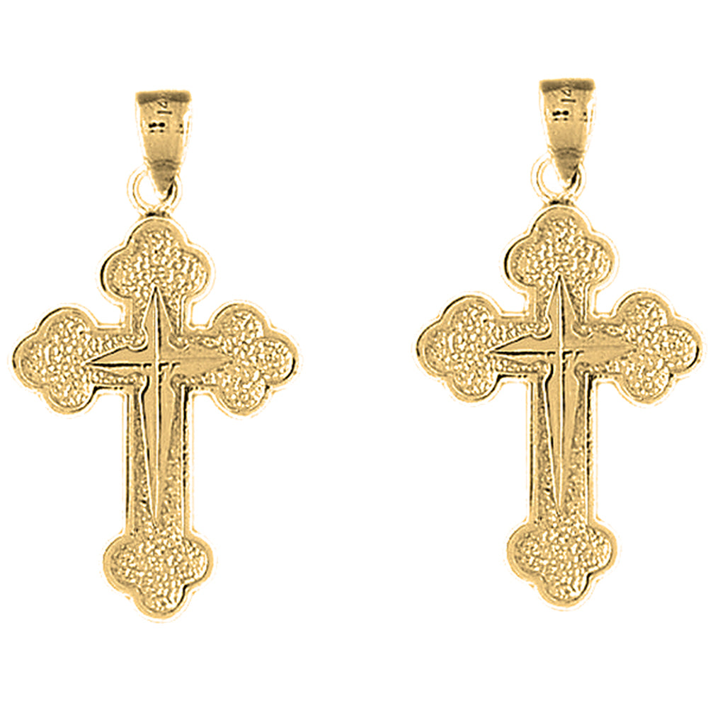 14K or 18K Gold 35mm Budded & Gyronny Cross Earrings