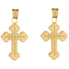 14K or 18K Gold 27mm Budded Cross Earrings
