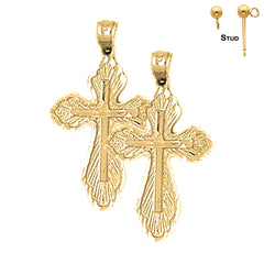 14K or 18K Gold Budded Cross Earrings