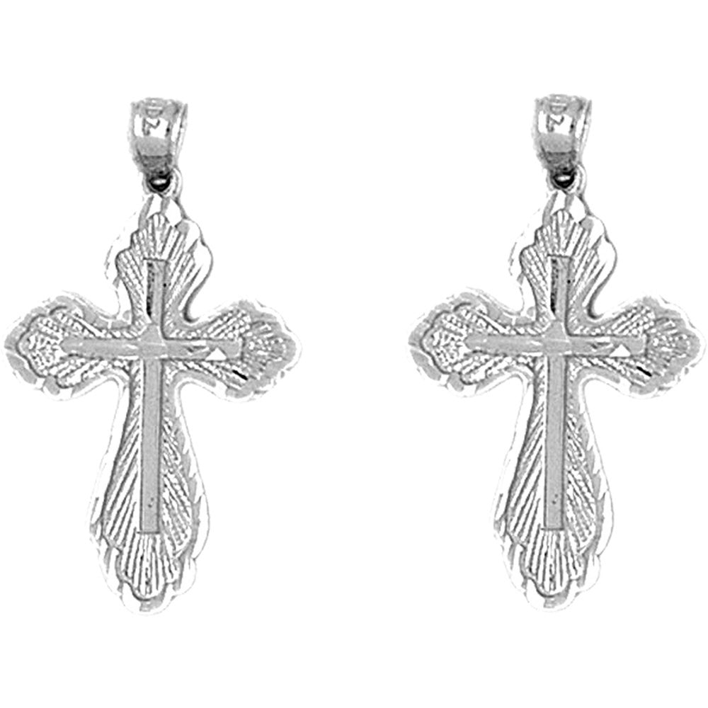 14K or 18K Gold 30mm Budded Cross Earrings