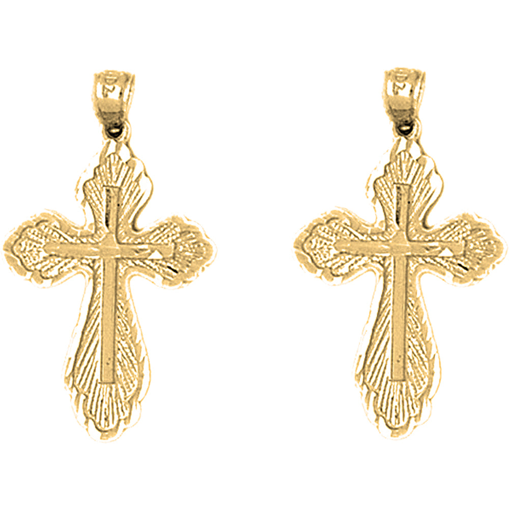 14K or 18K Gold 30mm Budded Cross Earrings