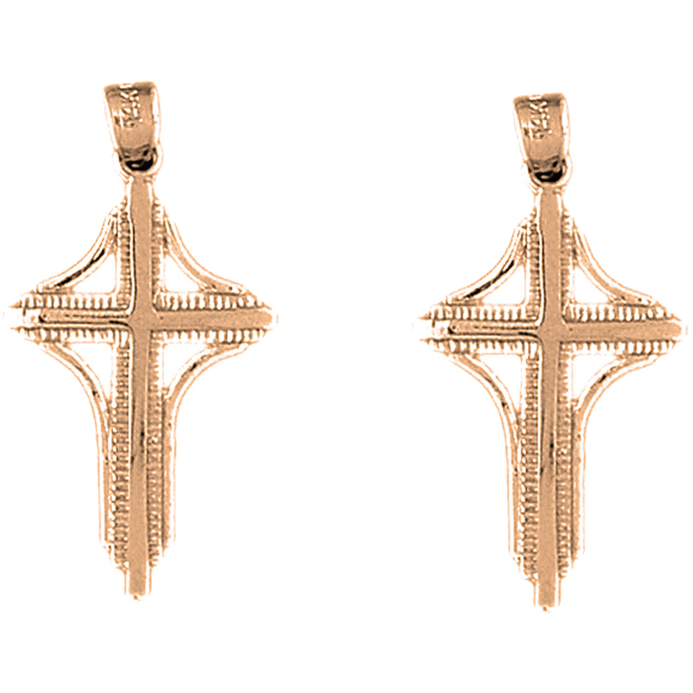14K or 18K Gold 31mm Latin Cross Earrings