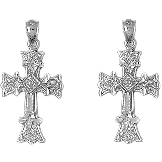 Sterling Silver 32mm Budded Cross Earrings