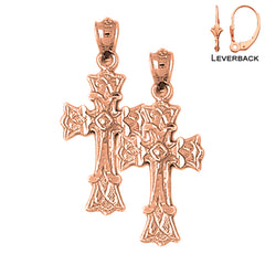 14K or 18K Gold Budded Cross Earrings