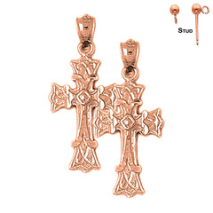 14K or 18K Gold Budded Cross Earrings