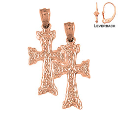 14K or 18K Gold Budded Cross Earrings