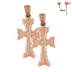 14K or 18K Gold Budded Cross Earrings