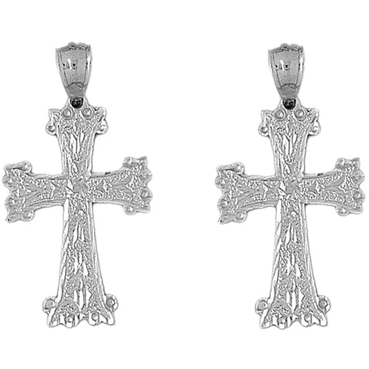 Sterling Silver 40mm Budded Cross Earrings