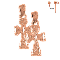 14K or 18K Gold Budded Cross Earrings