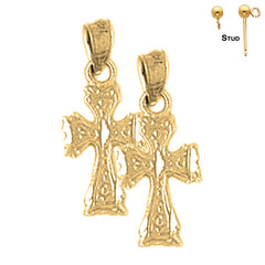 14K or 18K Gold Budded Cross Earrings